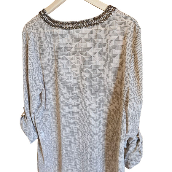 Chico's Women's Tunic Blouse VNeck Beaded Rolled Sleeves Brown Size 2 (Large) - Picture 10 of 10